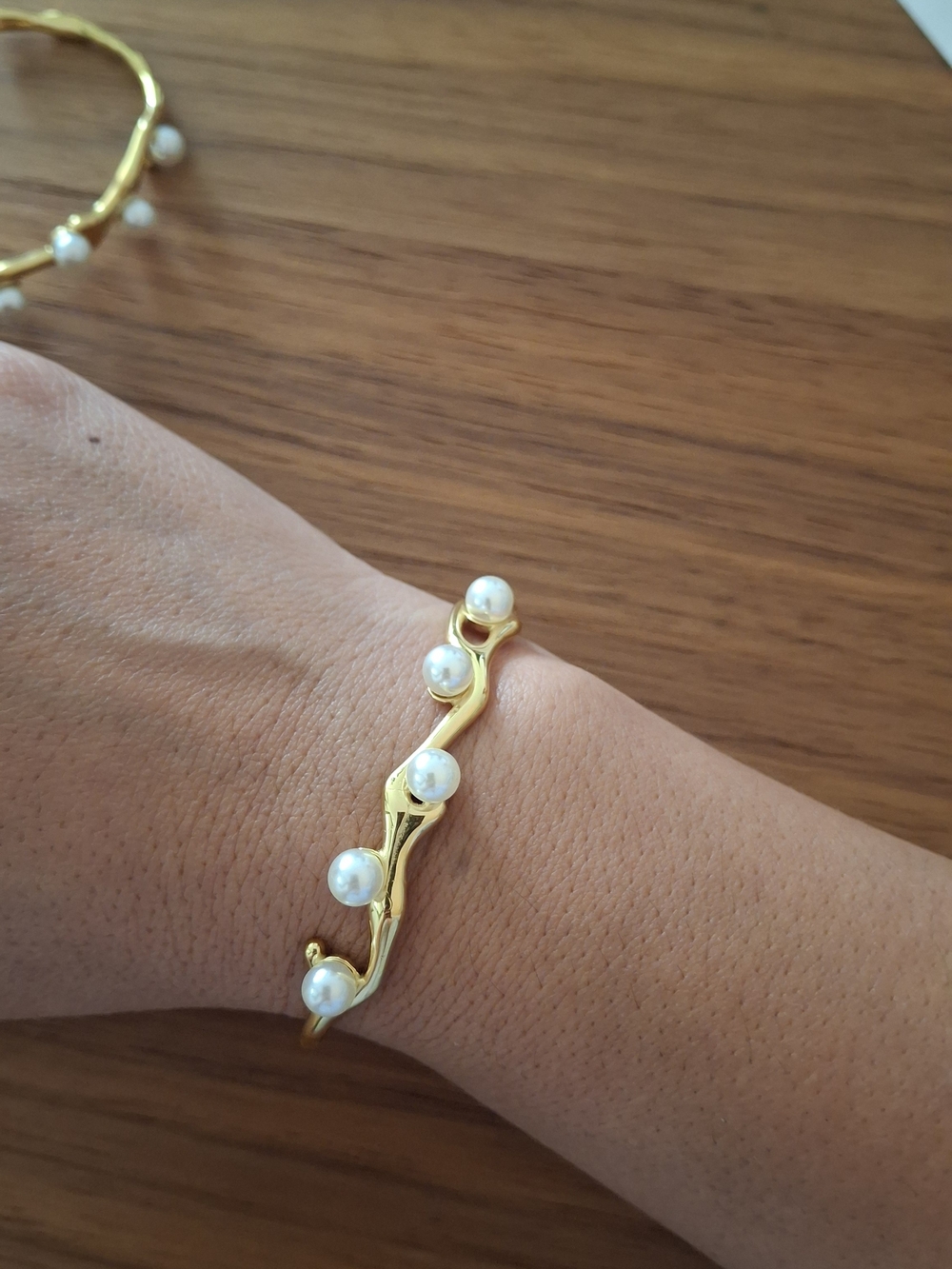 Gold Pearl Vine Bangle Bracelet - Women's Jewelry